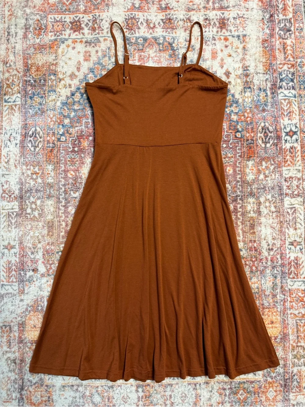 Liyinxi Rust Orange Brown Button Detail Midi Dress Size Medium - Picture 2 of 5